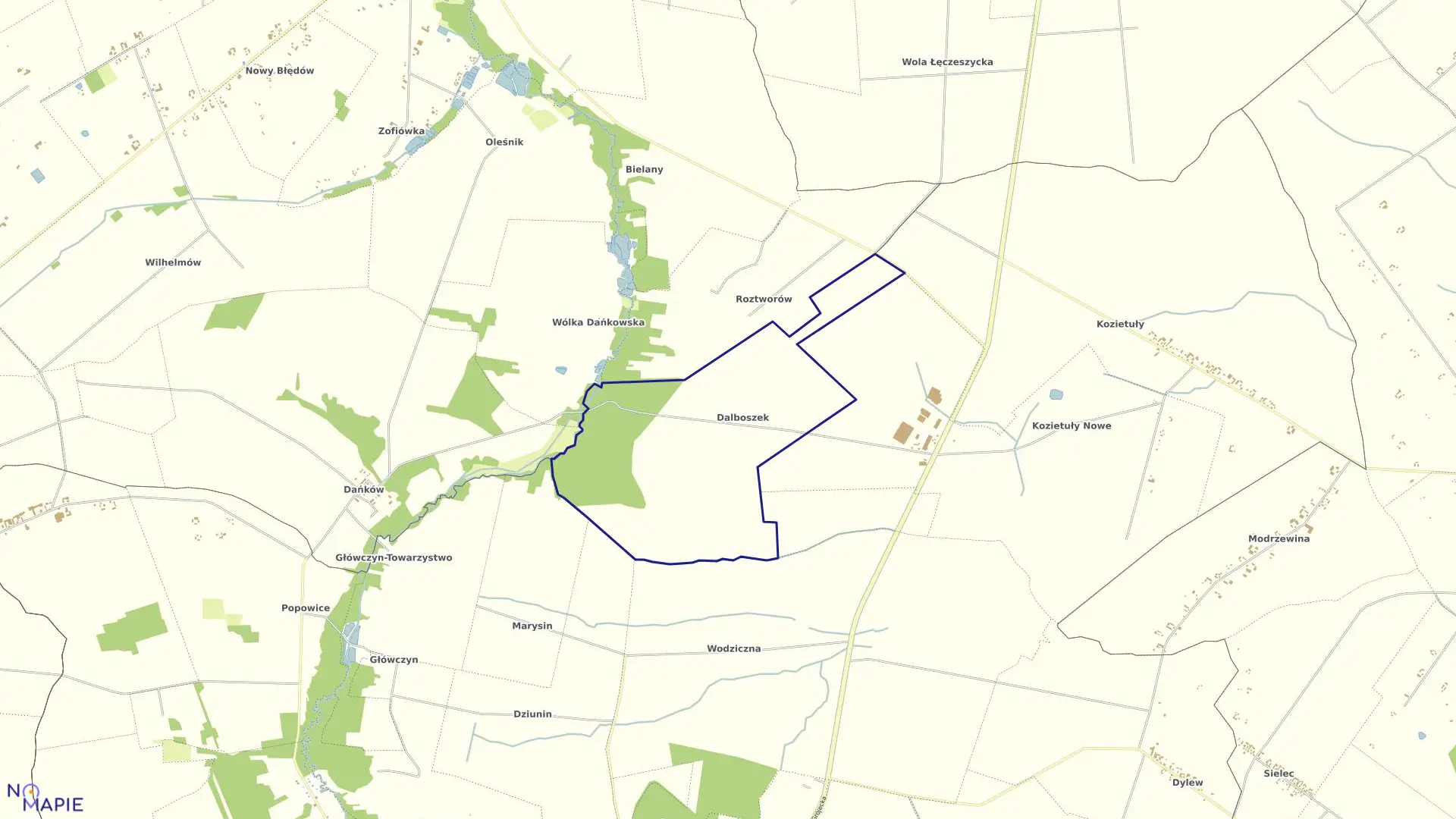 Mapa obrębu DALBOSZEK w gminie Mogielnica
