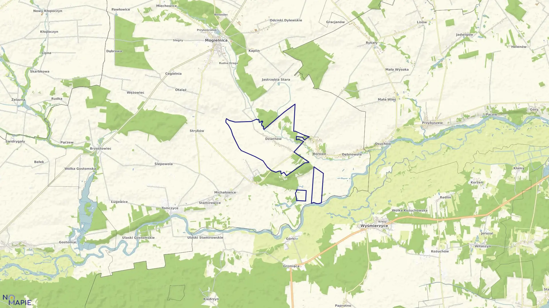 Mapa obrębu DZIARNÓW w gminie Mogielnica