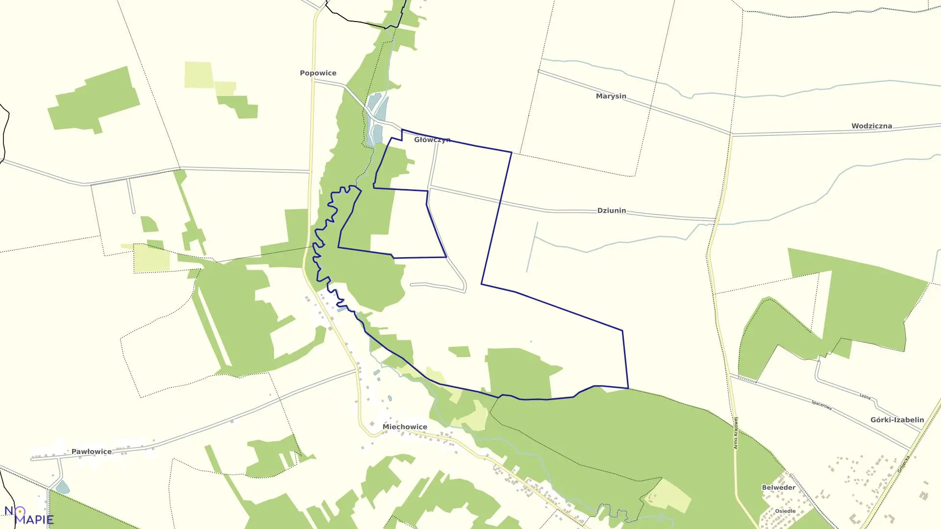 Mapa obrębu GŁÓWCZYN w gminie Mogielnica