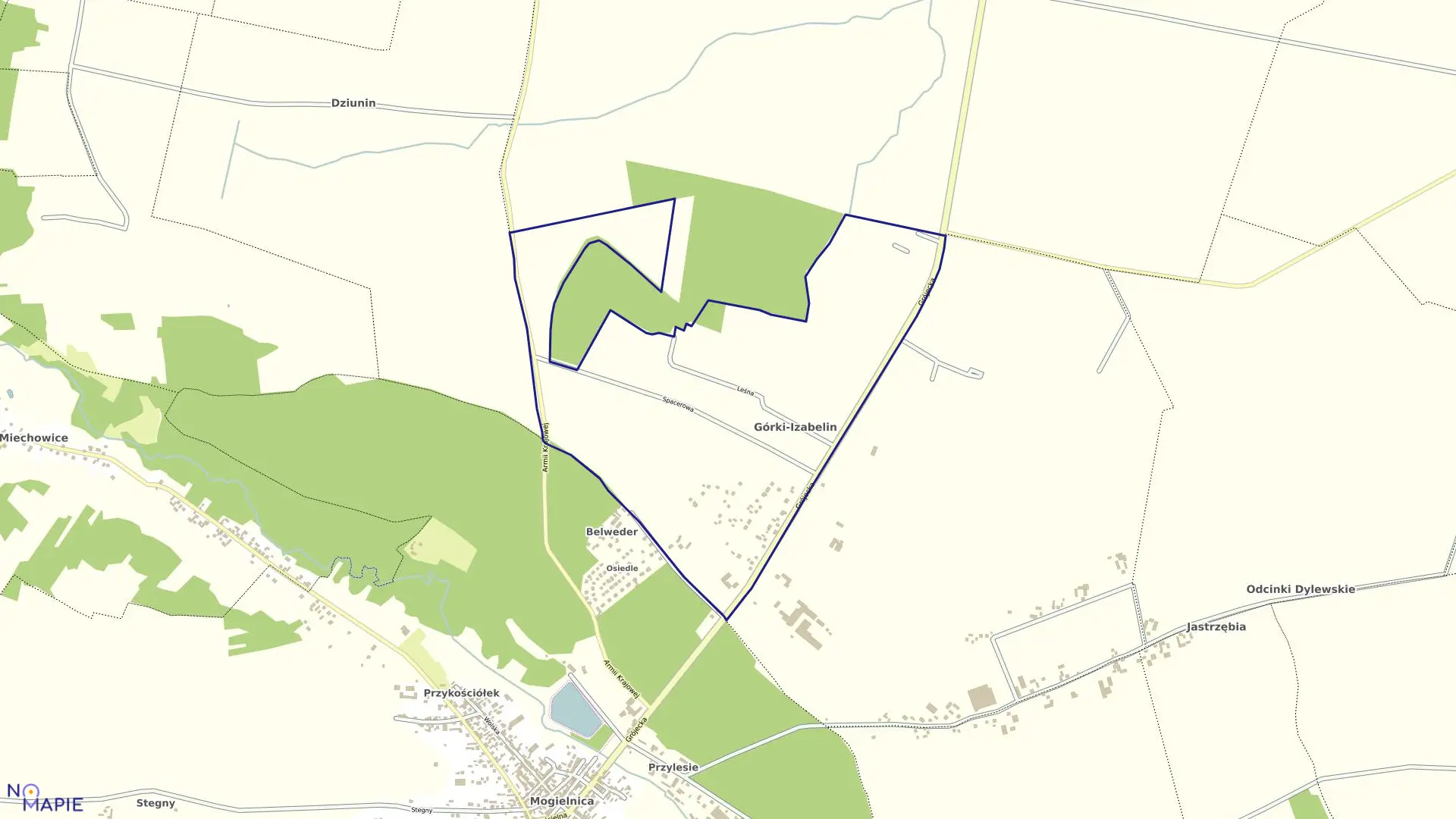 Mapa obrębu IZABELIN w gminie Mogielnica