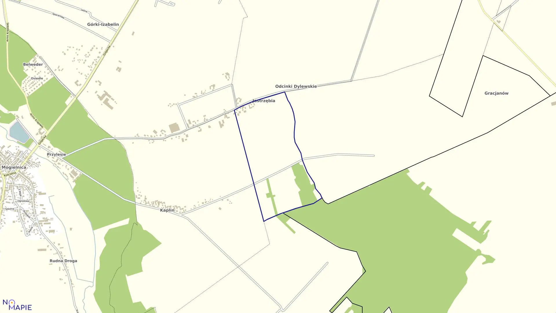 Mapa obrębu JASTRZĘBIA NOWA w gminie Mogielnica