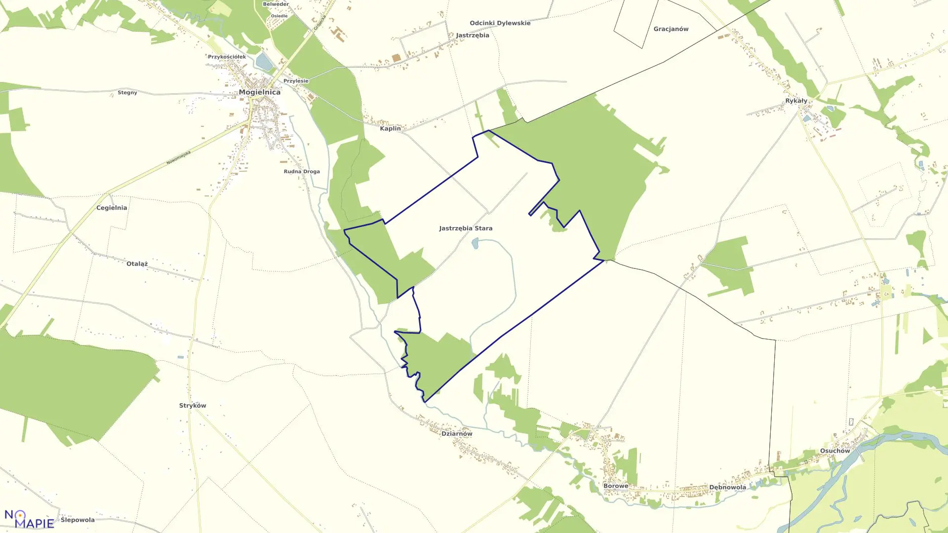 Mapa obrębu JASTRZĘBIA STARA w gminie Mogielnica