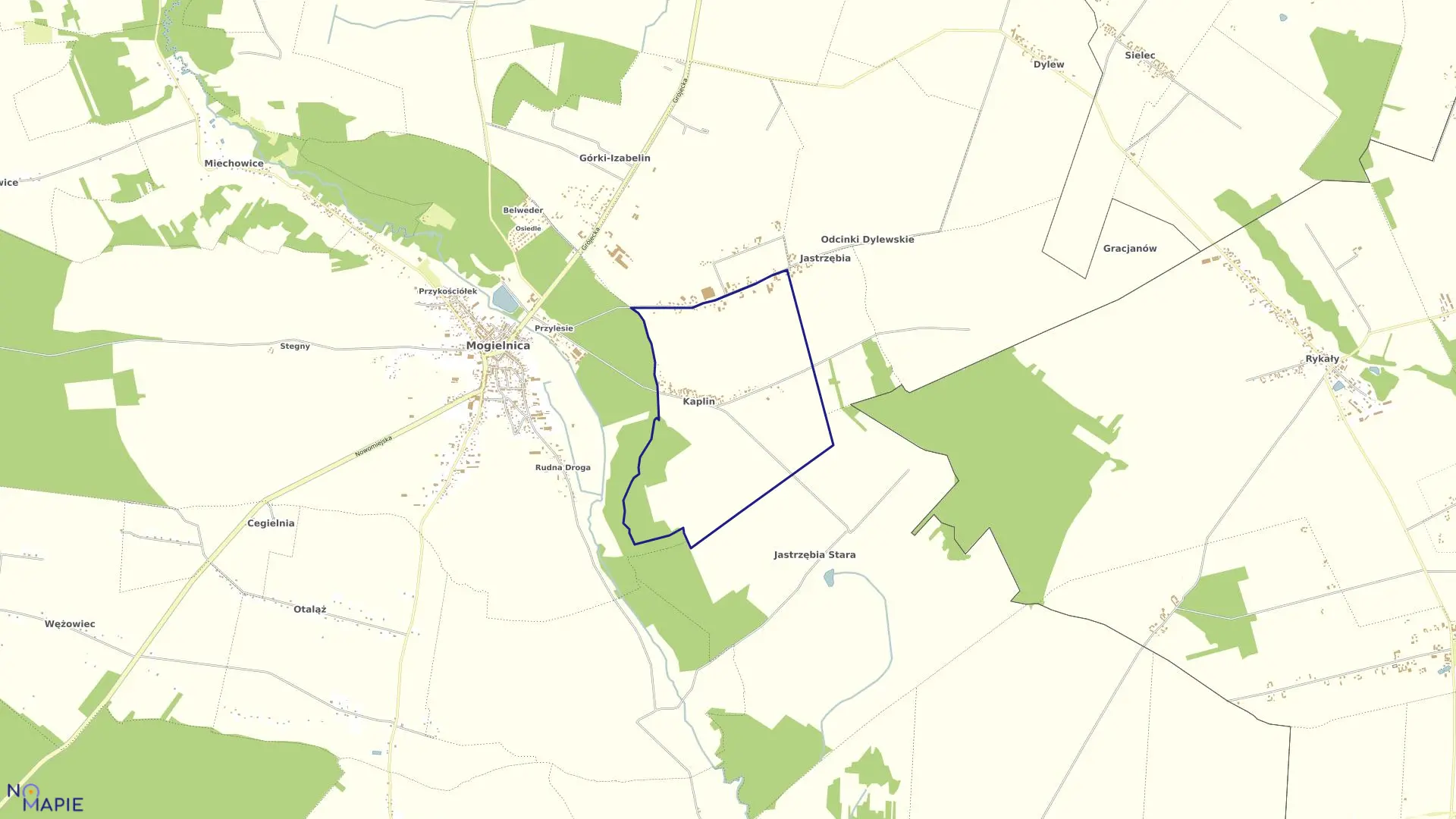 Mapa obrębu KAPLIN w gminie Mogielnica