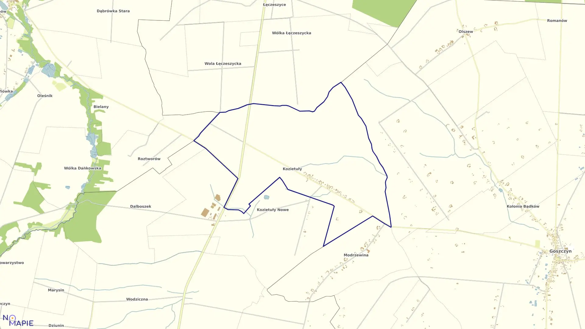 Mapa obrębu KOZIETUŁY w gminie Mogielnica