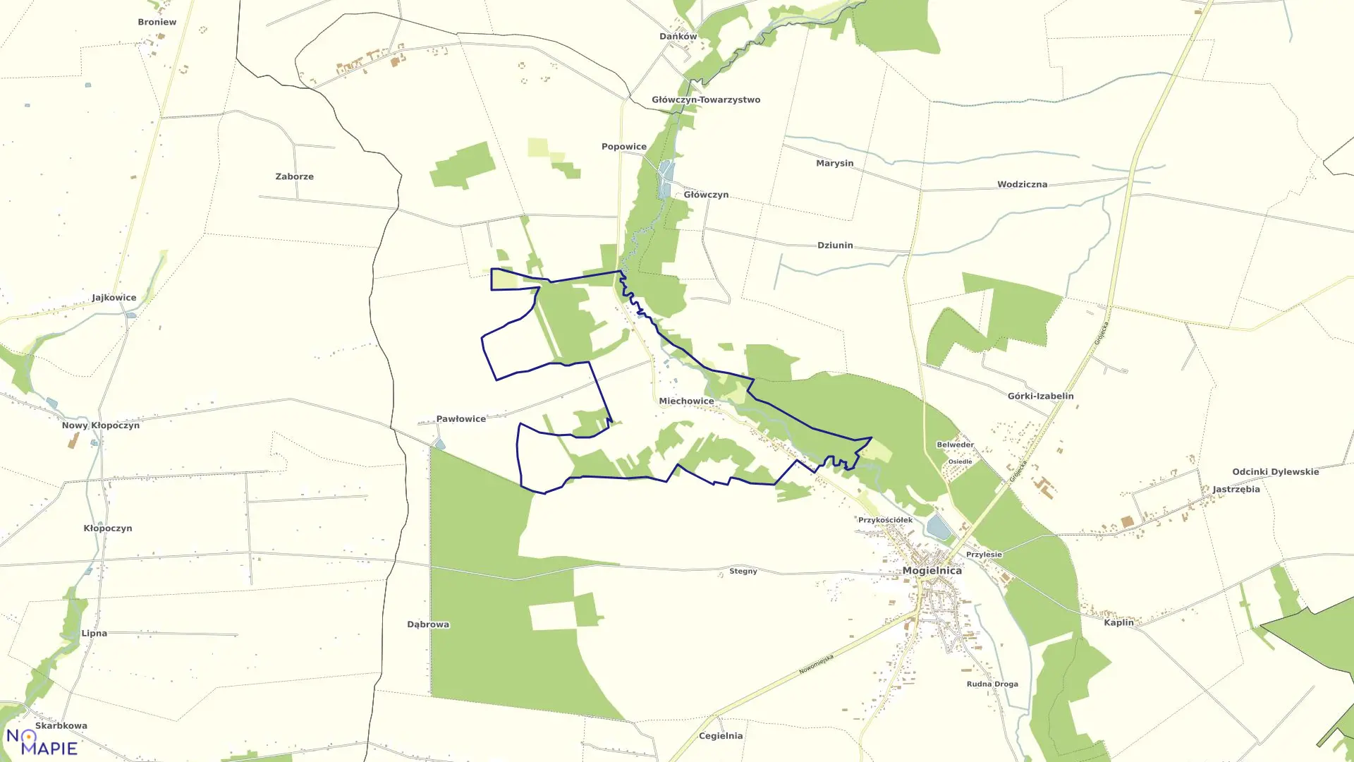 Mapa obrębu MIECHOWICE w gminie Mogielnica