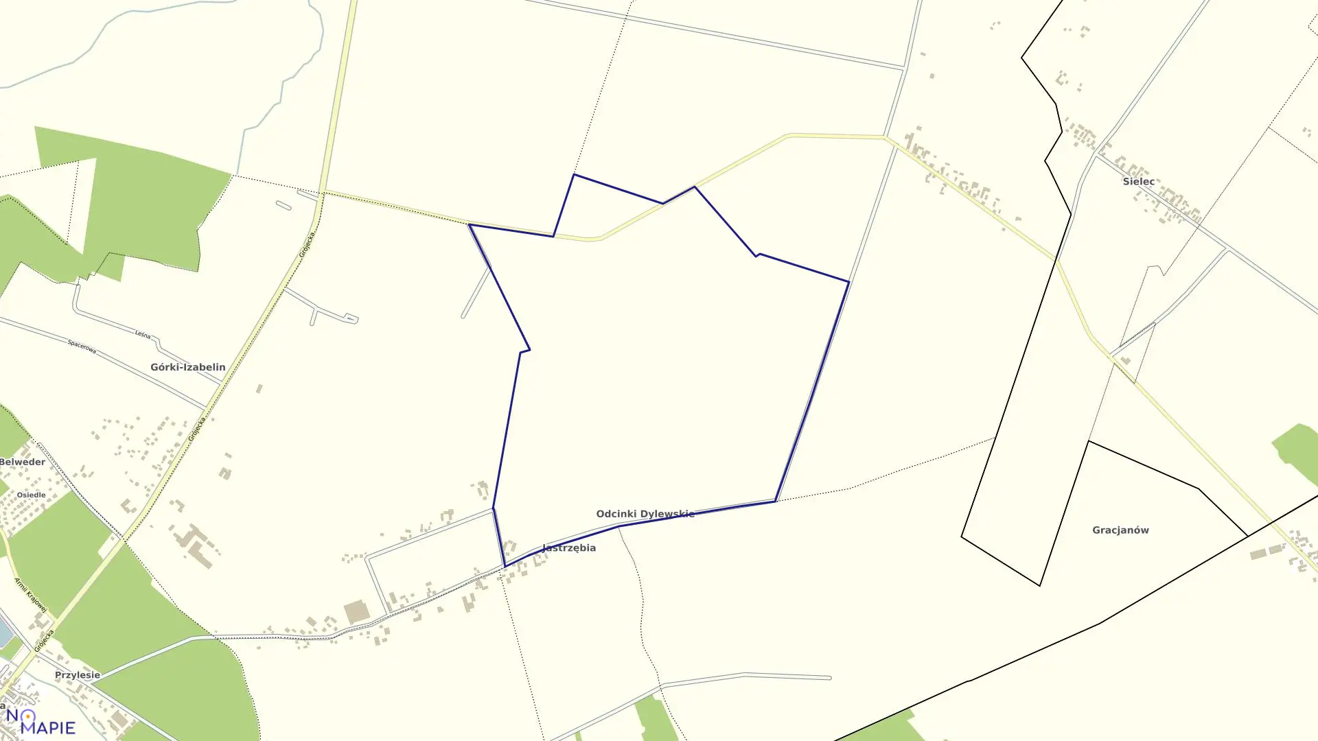 Mapa obrębu ODCINKI DYLEWSKIE w gminie Mogielnica
