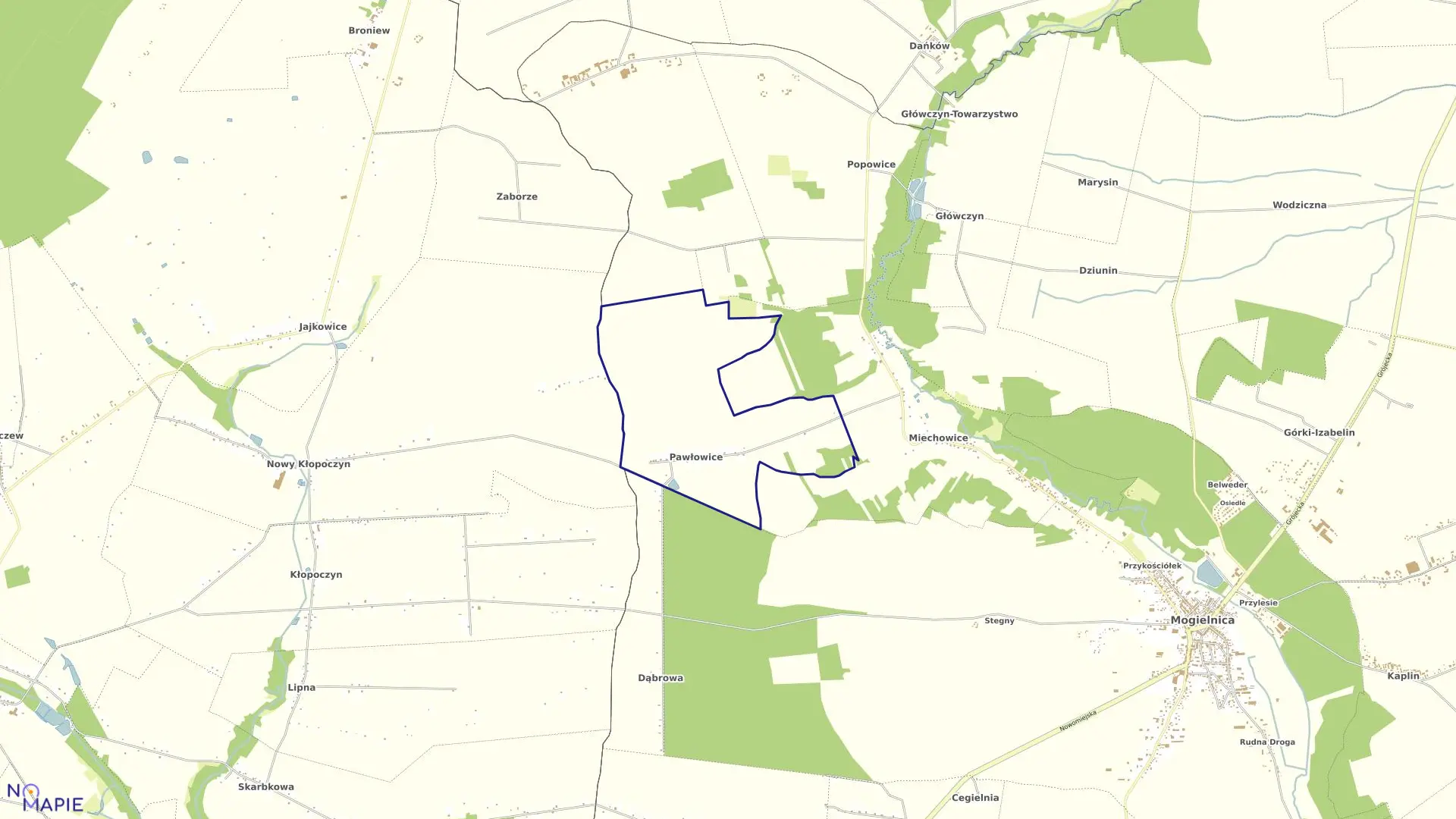 Mapa obrębu PAWŁOWICE w gminie Mogielnica
