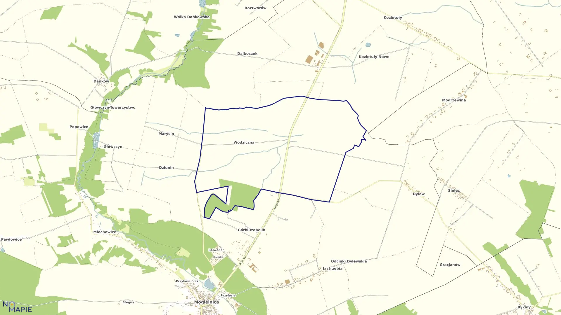 Mapa obrębu WODZICZNA w gminie Mogielnica